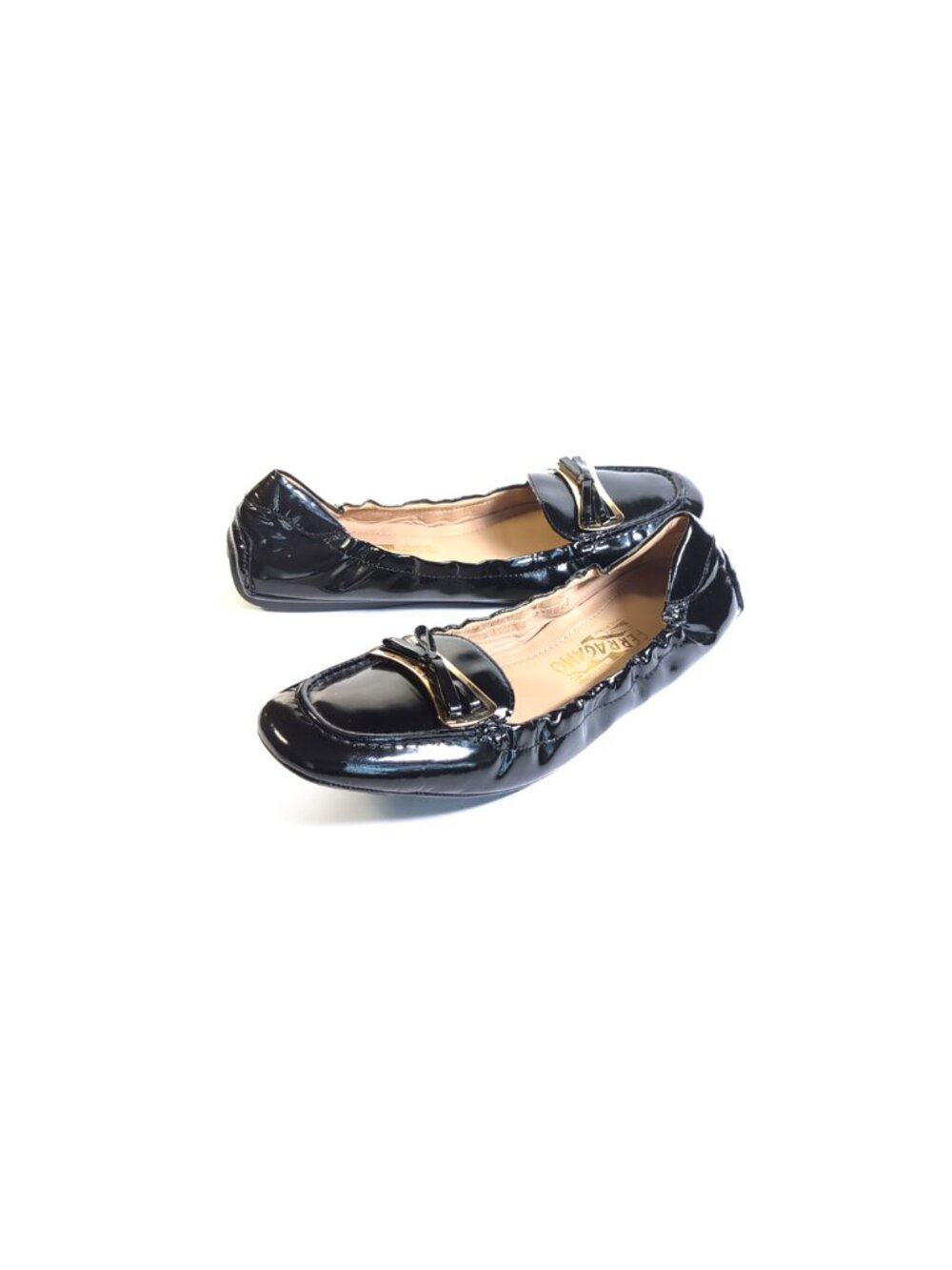 FERRAGAMO Shoes 8.5 Black Patent Leather Drivers